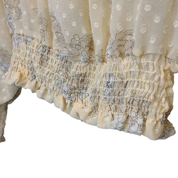 WHITEROOM+CACTUS Women's XS Smocking Detail Floral Blouse Sheer Yellow Bohemian - Picture 7 of 16